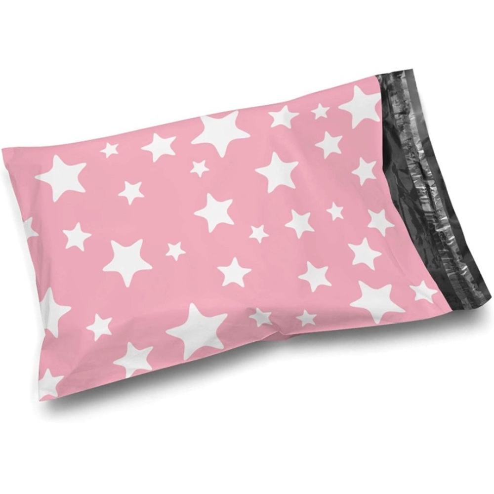 NEW! 50 PACK! 10x13 Pink Poly Mailers with White Stars - Picture 2 of 2